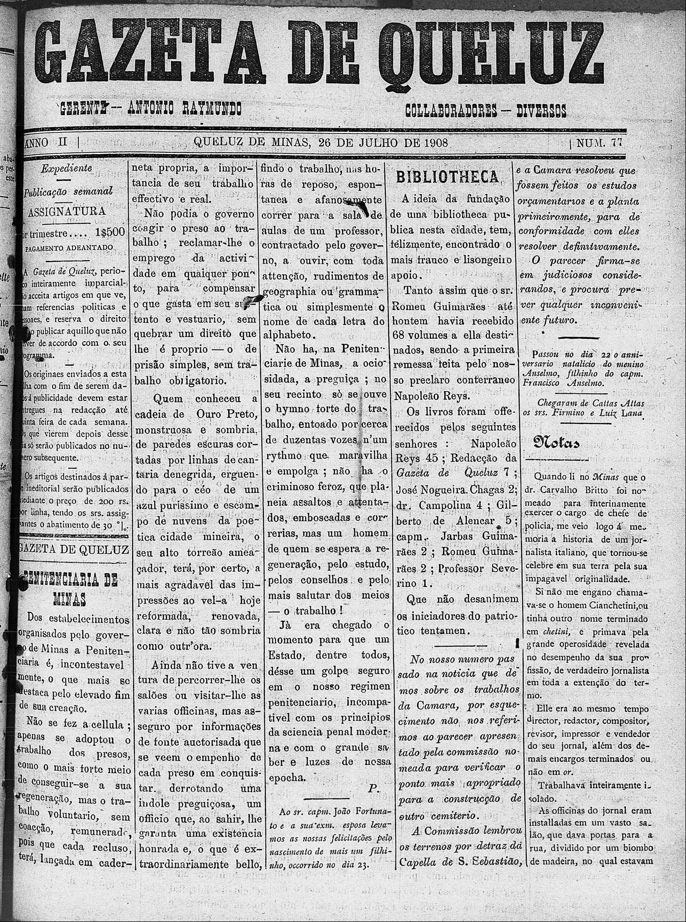Gazeta de Queluz 1908 ed 77 Romeu bilioteca camara cemitério novo.jpg