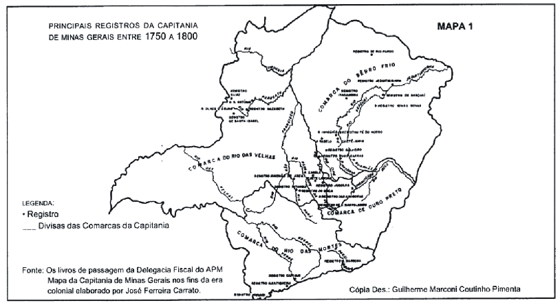 www.queluzdeminas.com Mapa Comarcas capitanias1750. Fonte Internet